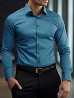 Bon&Bon Mode Men's Apricot Long Sleeve Business Casual Shirt Blue / S