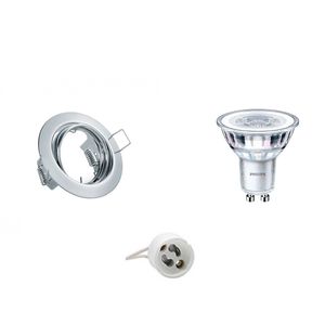 LED Spot Set - GU10 Fitting - Inbouw Rond - Glans Chroom - Kantelbaar Ø83mm - Philips - CorePro 827 36D - 3W - Warm Wit 2700K - Dimbaar