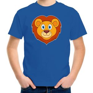 Cartoon leeuw t-shirt blauw voor jongens en meisjes - Cartoon dieren t-shirts kinderen