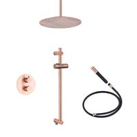 Saniclear Copper Pro inbouw regendouche 20cm rond met plafondarm en glijstang geborsteld koper