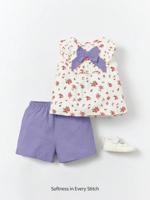 Bon&Bon 2pcs/Set Baby Girl Ditsy Floral Bow Decor Ruffle Trim Top & Shorts Set Baby Girl Summer Clothes Toddler Girl Outfits 2 Piece Baby Girl Set Baby Girl Floral Set Vintage Baby Girl Clothes Mauve Purple / 6-9M