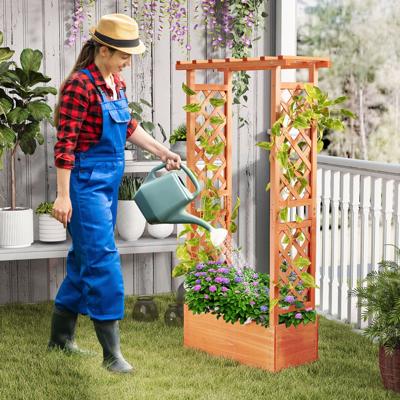 Verhoogde Tuin met Hekwerk Houten Plantvak met Hangend Dak Drainagegaten voor Klimplanten Bloemen Groenten Plantbed