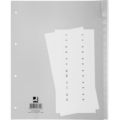 Q-CONNECT tabbladen, A4, PP, 4-gaatsperforatie, 15 tabs, grijs