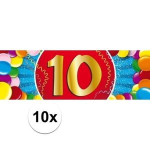 10x 10 Jaar leeftijd stickers verjaardag versiering   -