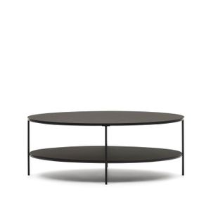 Kave Home Ovale Salontafel Fideia Glas en Metaal, 110 x 65cm - Zwart - Ovaal