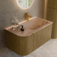 Badmeubel Mondiaz Kurve-Dlux | 85 cm | Meubelkleur Dusk | Wastafelkleur Saba | Solid surface | Wasbak rechter zijde spoelbak | 1 kraangat
