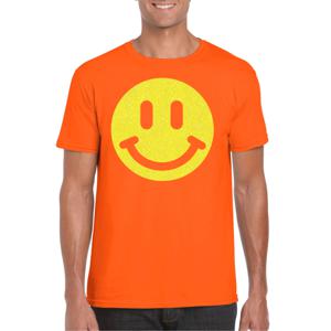 Verkleed T-shirt voor heren - smiley - oranje - carnaval/foute party - feestkleding