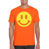 Verkleed T-shirt voor heren - smiley - oranje - carnaval/foute party - feestkleding