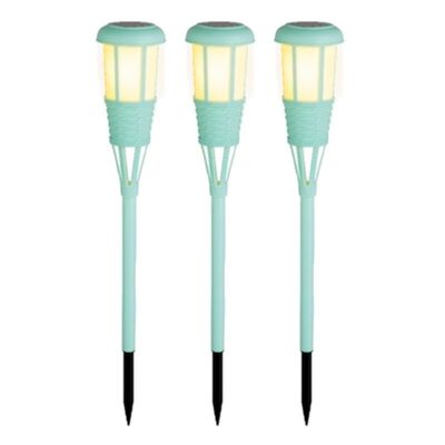3x stuks solar tuinfakkel/tuinlamp turquoise op zonne-energie 61 cm