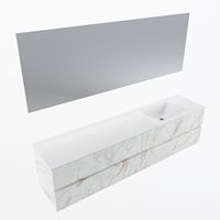 MONDIAZ VICA 200cm badmeubel onderkast Carrara 4 lades. Wastafel CLOUD rechts zonder kraangat, kleur Talc met spiegel LED.