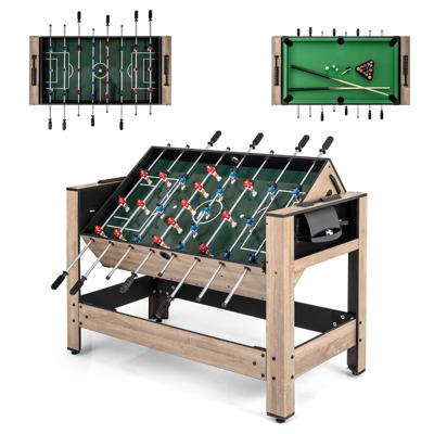 2-in-1 draaibare speeltafel, 124 cm tafelvoetbaltafel & biljartcombinatie, speeltafelset