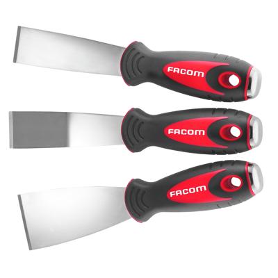 Facom Set van 3 Roestvrijstalen Schrapers | 2 Rechte Schrapers | L 50, 32 mm | 1 Hoekschraper | L 50 mm - 235.J1