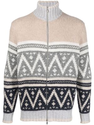 Brunello Cucinelli pull en maille intarsia à col montant - Tons neutres