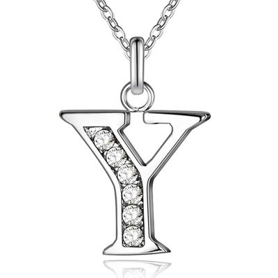 Zilverkleurige Letter Y Dames Ketting met Zirkonia