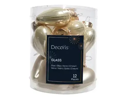 Decoris kersthangers glas hart 12st parel