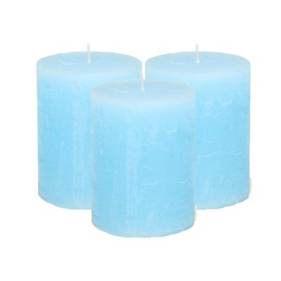 Atmosphera Stompkaars - 3x - licht blauw - 7 x 9 cm - middel rustiek model - cilinderkaars - kaa