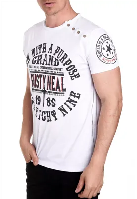 Rusty Neal - Heren T-Shirt - Wit - Zachte Stof - Italianstyle