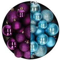 Kerstballen 60x stuks - mix paars/ijsblauw - 4-5-6 cm - kunststof   -