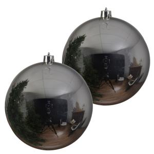 Decoris grote kerstbal - 2x - zilver - 20 cm - kunststof - grote kerstballen kerstversiering