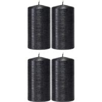 Cilinderkaars/stompkaars - 4x - zwart - 7 x 13 cm - 25 branduren - sfeerkaarsen - kaarsen