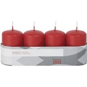 Cilinderkaarsen/stompkaarsen - set 4x - rood - 5 x 8 cm - 18 branduren