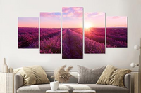 Karo-art Schilderij -Lavendelveld,   5 luik, 200x100cm, Premium print - thumbnail