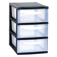 EDA Ladenkast/bureau organizer - zwart - stapelbaar - A5 formaat 3 lades - L18 x B28 x H28 cm