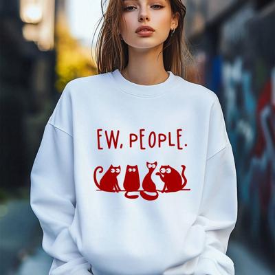 Women's Evil Cat Print Sweatshirt - Loose Crew Neck Pullover White / S