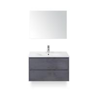 Dante Badmeubelset 80 cm - Beton Antraciet - Keramische Wastafel Wit Enjoy - met Spiegel