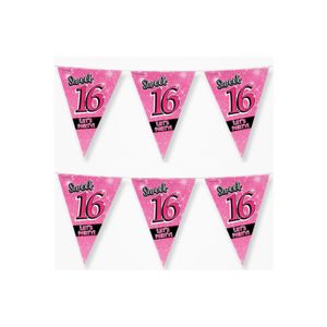 2x stuks 16 jaar vlaggenlijnen Sweet 16 roze 10 meter