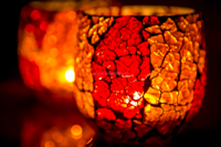 oosterse waxinehouder crackled glass - bol rood-oranje in 2 maten