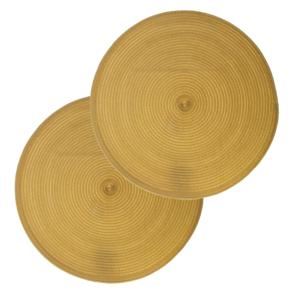 Secret de Gourmet ronde placemat - Set van 12x stuks - geel - gevlochten kunststof - 38 cm - Onderle