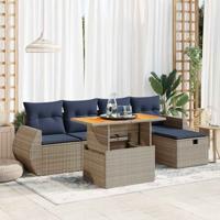 6-delige Loungeset met kussens poly rattan acacia zwart