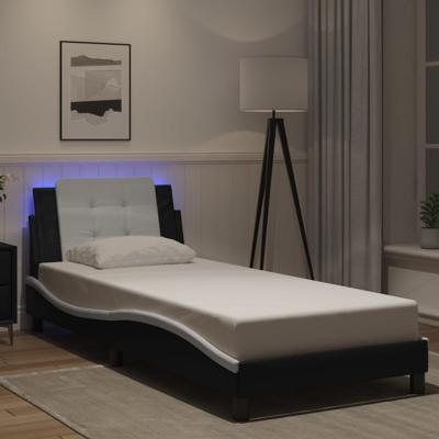Bedframe met LED-verlichting kunstleer zwart en wit 100x200 cm