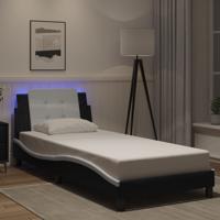 Bedframe met LED-verlichting kunstleer zwart en wit 100x200 cm