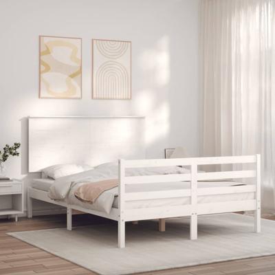 Bedframe met hoofdbord massief hout wit 140x200 cm