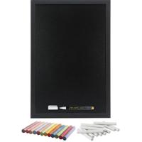 Schoolbord / Krijtbord - 40 x 60 cm - met krijtjes 12x wit en 12x kleur - Schoolborden