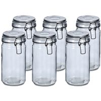 Voorraadpotten/bewaarpotten - 6x - 750 ml - grijs - glas - beugelsluiting - D10 x H15 cm