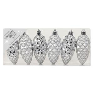 Kersthangers - 6x - dennenappels - zilver - 9 cm - kerstornamenten