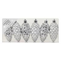 Kersthangers - 6x - dennenappels - zilver - 9 cm - kerstornamenten - thumbnail