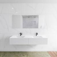 Mondiaz Lagom Cloud White badmeubel wit mat 170 cm 2 lades solid surface dubbele spoelbak 2 kraangaten