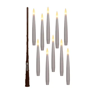 KAARS ZWEVEND LED MET TIMER INCLUSIEF TOVERSTOK, DRAAD EN HAKEN 10 STUKS H15CM WIT