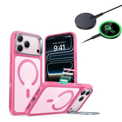 iPhone 17 Pro Bundle Classic Hybrid Magnetic Case (Camera Control, Stash Stand) and Magnetic Charging Pad (Qi2) - Frosted Pink