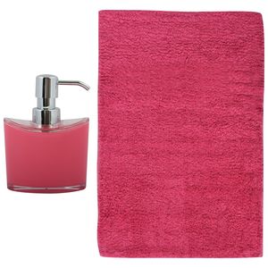 MSV badkamer droogloop mat - Bologna - 45 x 70 cm - bijpassende kleur zeeppompje - fuchsia roze