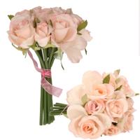 Boeketje kunstbloemen - rozen - roze - 20 cm - 2x stuks