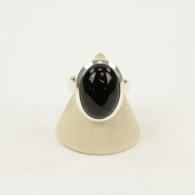 Zilveren Ring met Agaat Gestreept Maat 17,5 - Verstelbaar (Sterling Zilver 925)