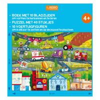 Rebo Publishers Boek, puzzel + 10 figuren - voertuigen