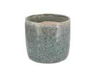 Iron stone lichtblauwe geglazuurde pot 12x11cm