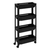 5Five Keuken/badkamer trolley 4 laags - L37 x B15 x H79 cm - zwart - kunststof - met wielen 5Five Keuken/badkamer trolley 4 laags - L37 x B15 x H79 cm - zwart - kunststof - met wielen