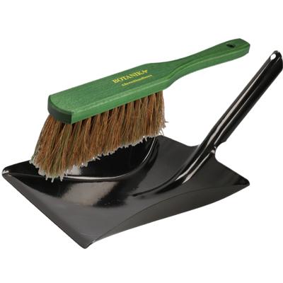 Shoppartners buiten stoffer en blik set - zwart/groen - blik zwart van metaal - veger met kokosharen